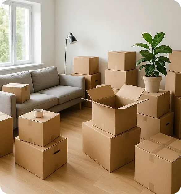 Sala con cajas de mudanza